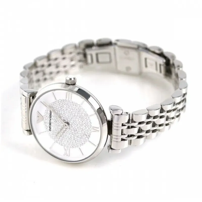 Emporio Armani Gianni T-Bar White Crystal Pave Dial Ladies Watch- AR1925